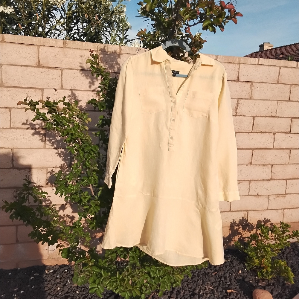 Talbots Petite Soft Yellow Button-Front Tunic Linnen Dress